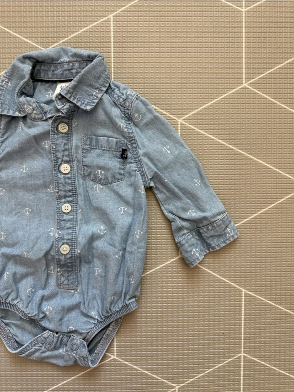 Osh kosh|Baby boy nautical anchor print chambray denim romper One-Piece,Beachy•